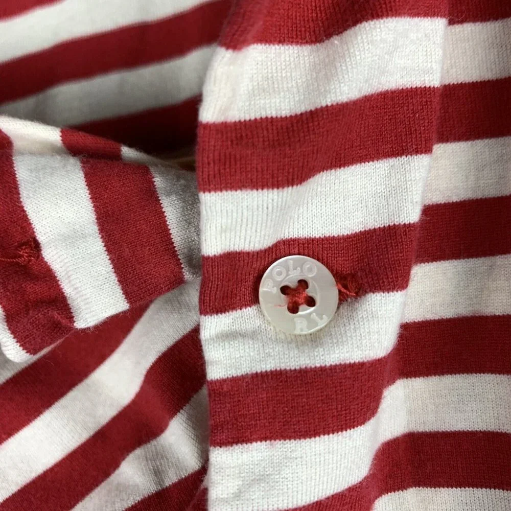 Vintage Polo Ralph Lauren Polo Shirt Mens XL100%‎ Fine Cotton Red White Striped